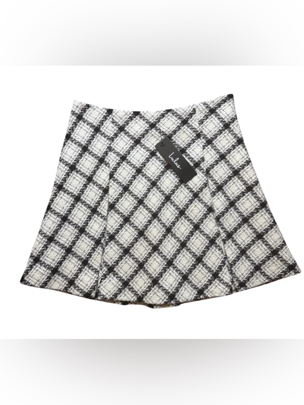 Lulus Black White Plaid Tweed Mini Skirt XS NWT A-Line